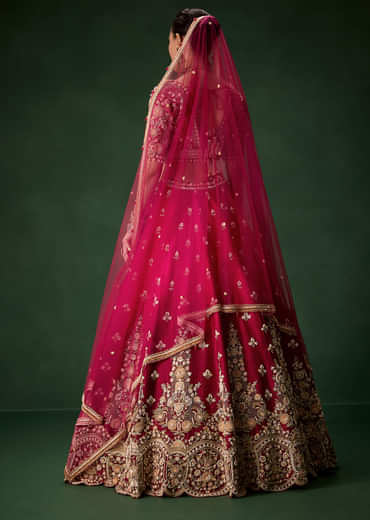 Pink Bridal Silk Lehenga Set with  Two Dupattas