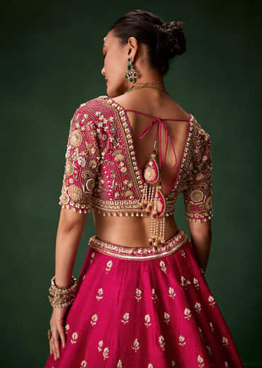Pink Bridal Silk Lehenga Set with  Two Dupattas