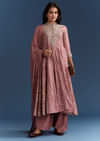 Pink Chanderi Printed Anarkali With Thread Work