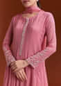 Pink Chinon Anarkali Suit With Moti And Stone Work