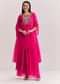 Pink Chinon Asymmetrical Palazzo Suit With Embroidery