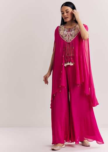 Pink Chinon Zardosi Threadwork Kaftan Kurta Set