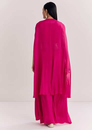 Pink Chinon Zardosi Threadwork Kaftan Kurta Set