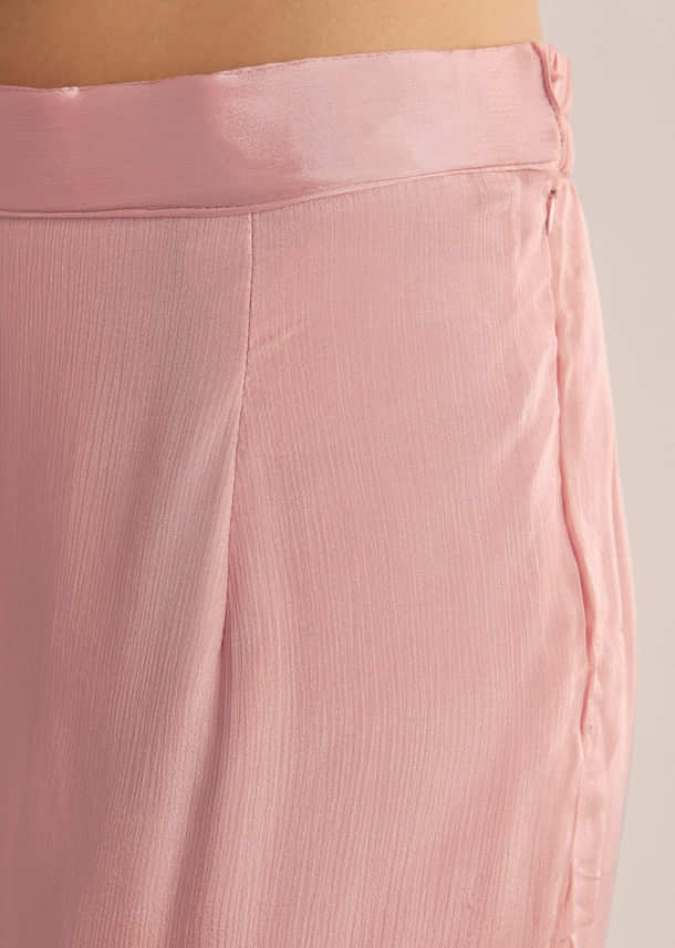 Pink Chinon Kurta Set With Cutdana Moti And Choker Dupatta