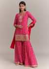 Pink Chinon Leheriya Embroidered Sharara Set