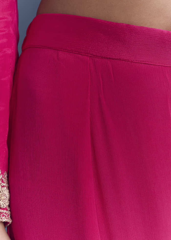 Pink Chinon Sharara Suit With Cutdana And Sequins Embroidery