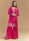 Pink Chinon Sharara Suit With Heavy Hand Embroidery