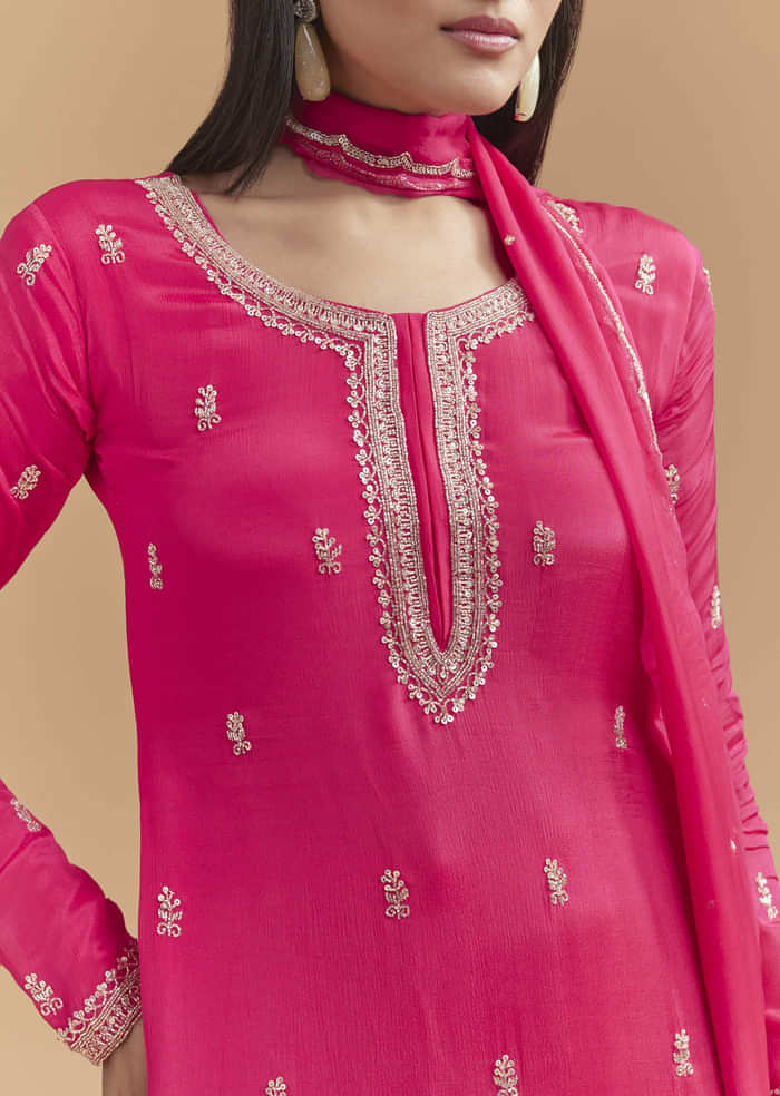 Pink Chinon Sharara Suit With Heavy Hand Embroidery