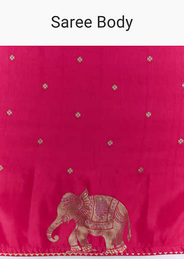 Pink Chinon Woven Saree With Elephant Motifs And Zari Work