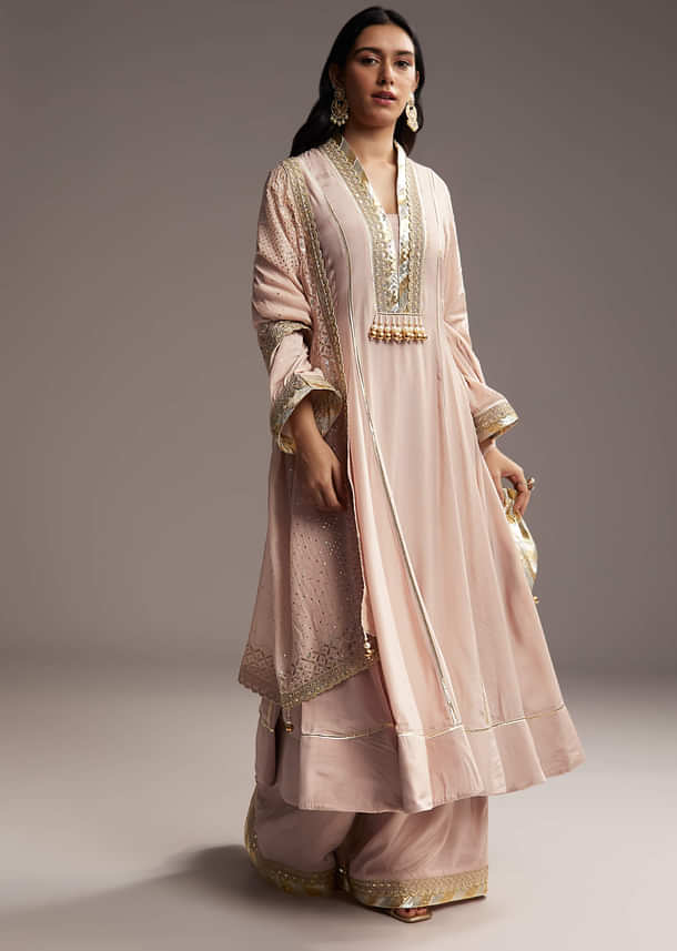 Pink Cotton Silk Anarkali Suit With Gotta Work Pink Cotton Silk Anarkali Suit With Gotta Work