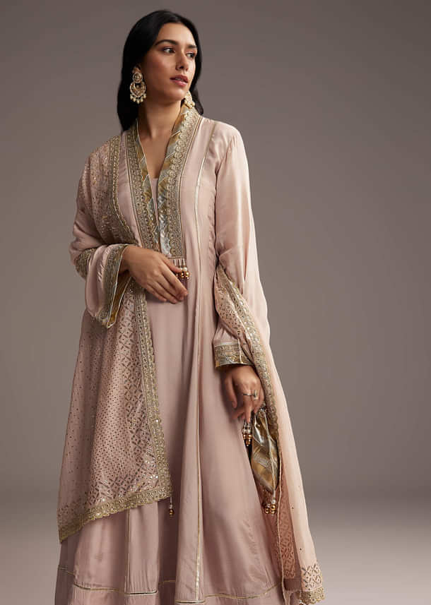 Pink Cotton Silk Anarkali Suit With Gotta Work Pink Cotton Silk Anarkali Suit With Gotta Work