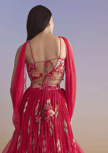 Pink Crepe Bridesmaid Lehenga With Floral Print