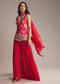 Pink Crepe Floral Printed Palazzo Suit With Mirror Work