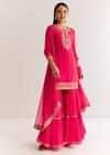 Pink Crepe Kurta Set With Zardosi And Sequins Dupatta