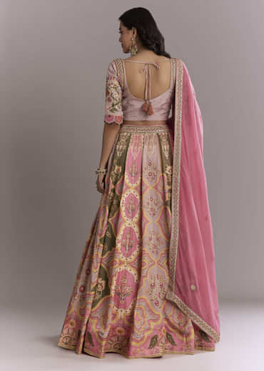 Pink Crepe Printed Bridesmaid Lehenga With Gotta Work