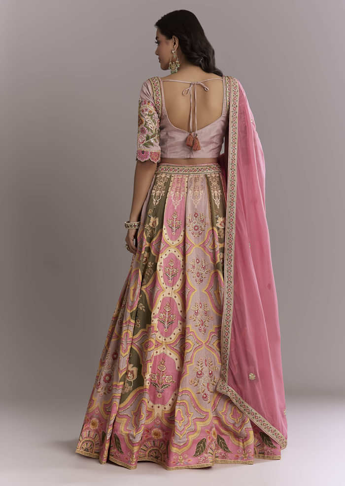 Pink Crepe Printed Bridesmaid Lehenga With Gotta Work