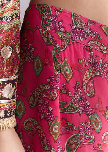 Pink Crepe Printed Sharara Suit With Gota Detail And Potli