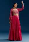 Pink Crop Top Palazzo Set With Zardosi Jacket