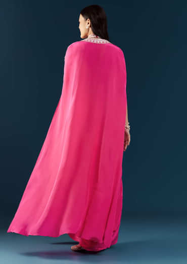 Pink Crop Top Skirt Set with Cape