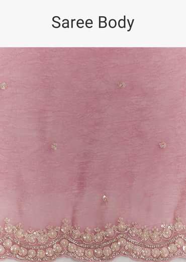 Pink Crushed Tissue Sequin Embroidered Saree With Scallop Border