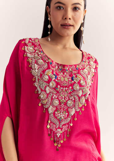 Pink Dola Silk Cape Kurta Set With Embroidery