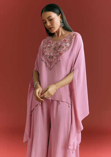 Pink Dola Silk Kaftaan Indowestern Suit With Zardosi Work