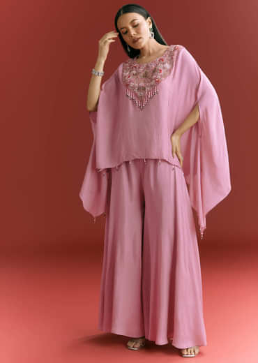 Pink Dola Silk Kaftaan Indowestern Suit With Zardosi Work