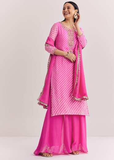 Pink Dola Silk Palazzo Suit With Zardosi Work