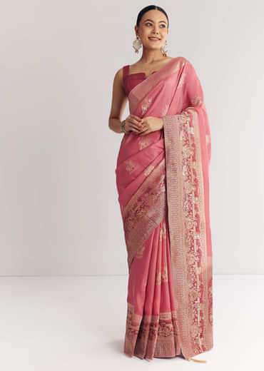 Pink Dola Silk Saree With Butti Work