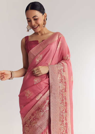 Pink Dola Silk Saree With Butti Work