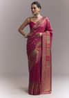 Pink Dola Silk Woven Saree With Delicate Hand Embroidery