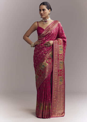 Pink Dola Silk Woven Saree With Delicate Hand Embroidery Pink Dola Silk Woven Saree With Delicate Hand Embroidery