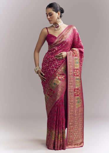 Pink Dola Silk Woven Saree With Delicate Hand Embroidery Pink Dola Silk Woven Saree With Delicate Hand Embroidery