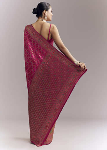 Pink Dola Silk Woven Saree With Delicate Hand Embroidery Pink Dola Silk Woven Saree With Delicate Hand Embroidery