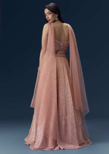 Pink Embellished Bridesmaid Lehega with Choker Dupatta