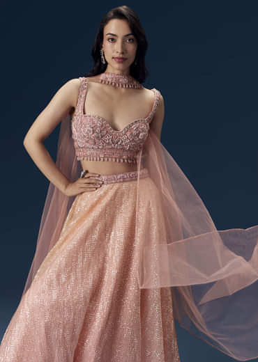 Pink Embellished Bridesmaid Lehega with Choker Dupatta