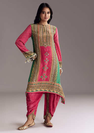 Pink Embroidered Kurta Dhoti Set