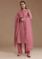 Pink Floral Print Chanderi Kurta Set with Gotta Work