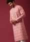 Pink Floral Print Kurta Set in Silk