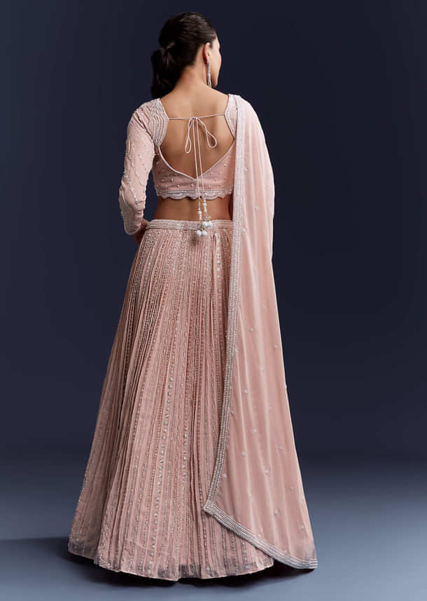 Pink Georgette Bridesmaid Lehenga With Intricate Hand Embroidery Pink Georgette Bridesmaid Lehenga With Intricate Hand Embroidery