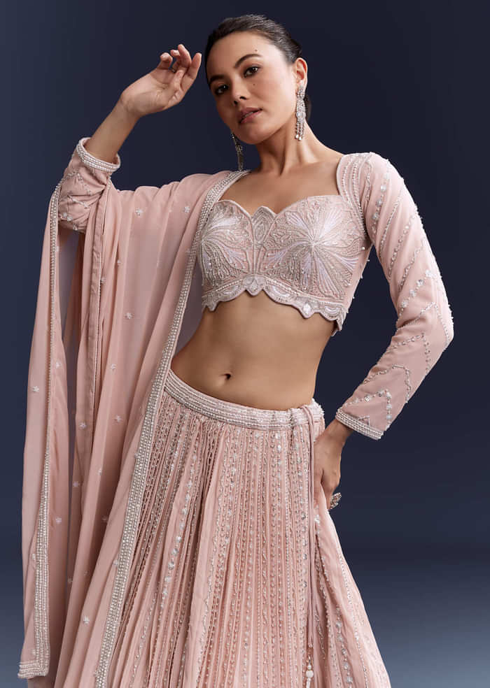 Pink Georgette Bridesmaid Lehenga With Intricate Hand Embroidery