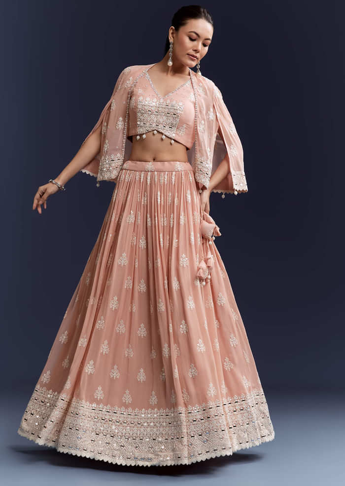 Pink Georgette Bridesmaid Lehenga With Sequins And Thread Embroidery