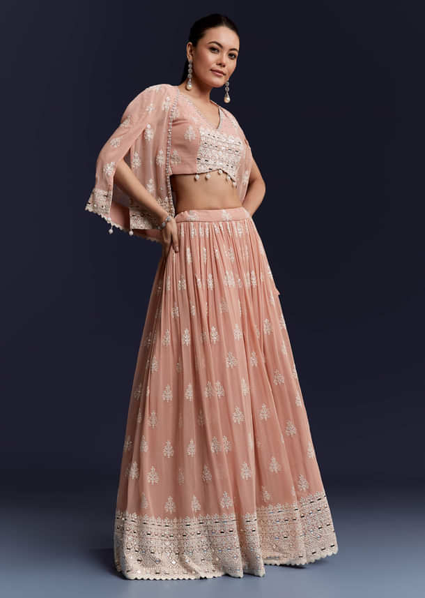 Pink Georgette Bridesmaid Lehenga With Sequins And Thread Embroidery Pink Georgette Bridesmaid Lehenga With Sequins And Thread Embroidery