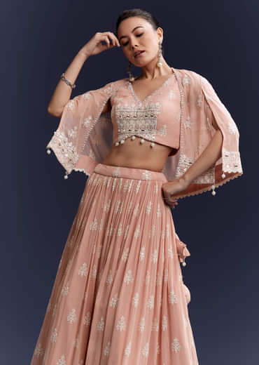 Pink Georgette Bridesmaid Lehenga With Sequins And Thread Embroidery