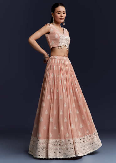 Pink Georgette Bridesmaid Lehenga With Sequins And Thread Embroidery