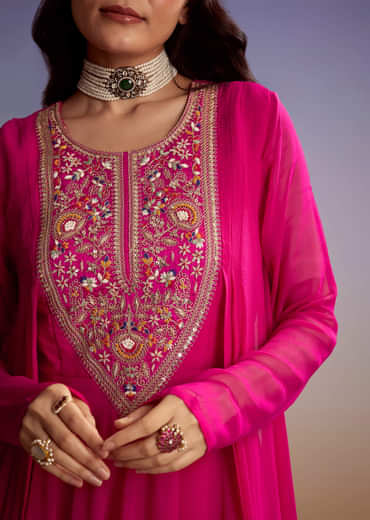Pink Georgette Indo Western Set With Zari And Sequins Work