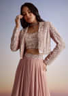 Pink Georgette Moti Resham Work Lehenga Jacket Set