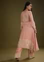 Pink Georgette Moti Work Asymmetrical Kurta Set With Tassels Bordered Dupatta