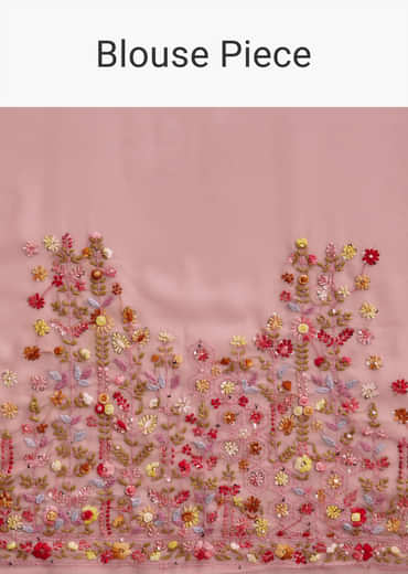 Pink Georgette Saree With All Over Kashmiri Bud Work
