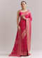 Pink Georgette Woven Saree With Floral Border And Bandhani Print